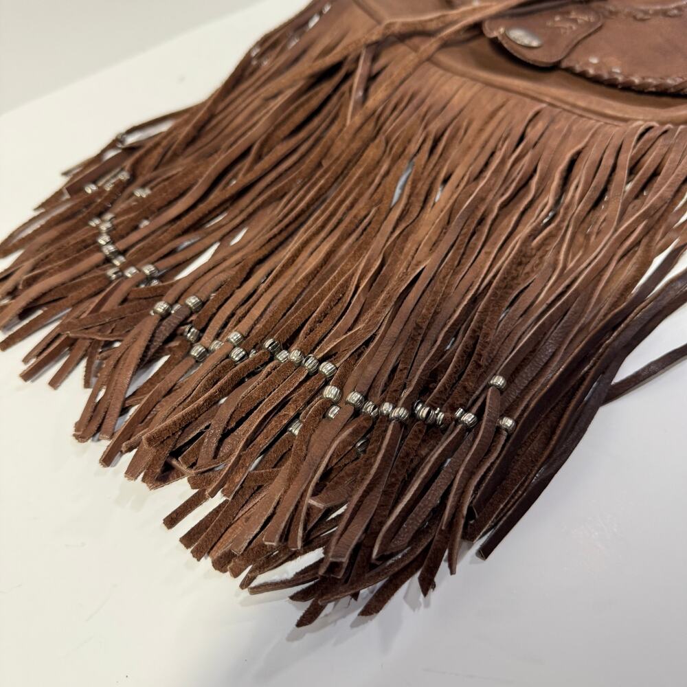Kobler Leather Concho Fringe Brown Crossbody Western Studded Cowgirl Boho Bag - Picture 3 of 10